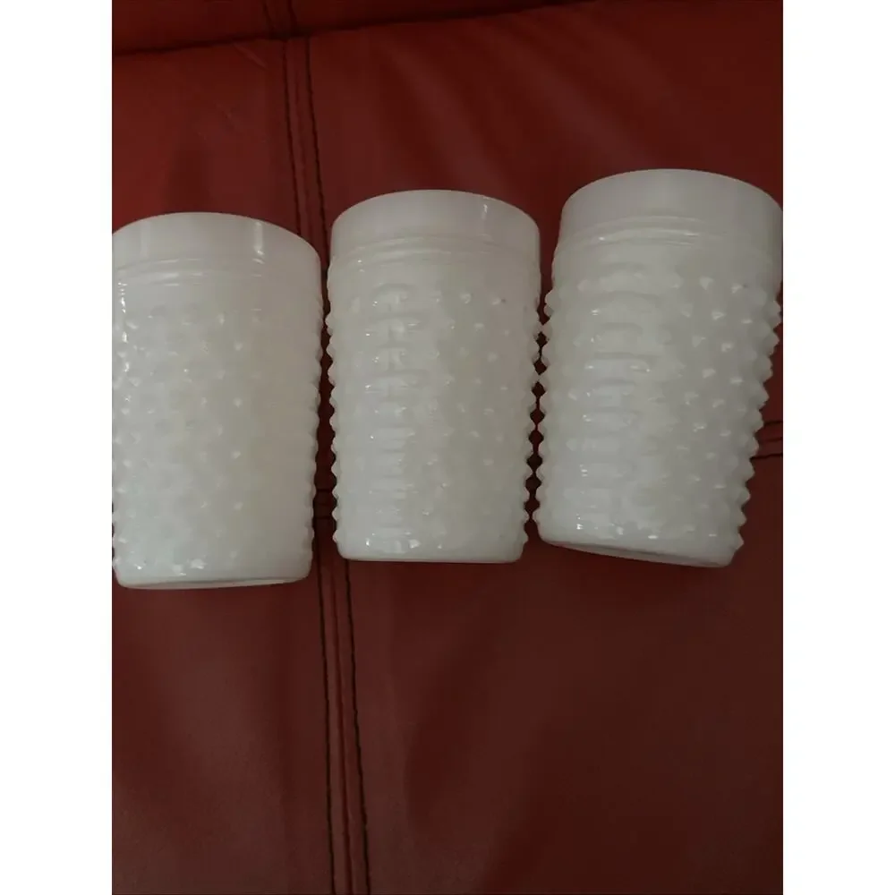 3 Beautiful Vintage Hobnail Milk Glass Cup Juice Water Drink 4.25